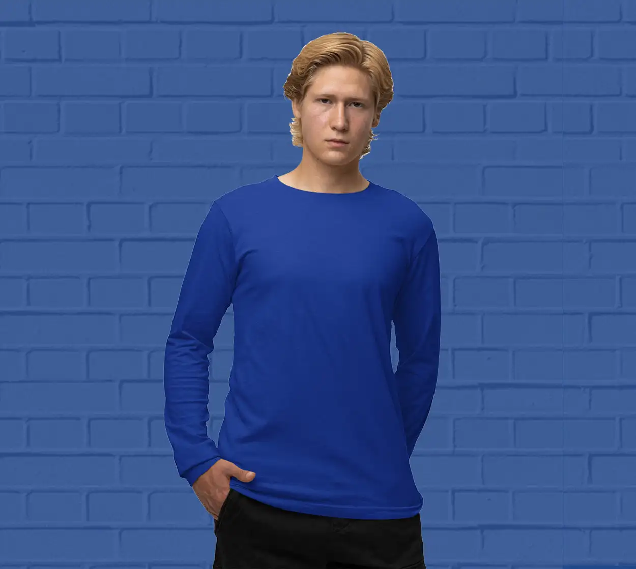 Men's round neck Royal Blue full sleeves t-shirt
