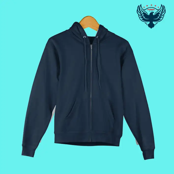 Plain Zipper Hoodie - Navy Blue