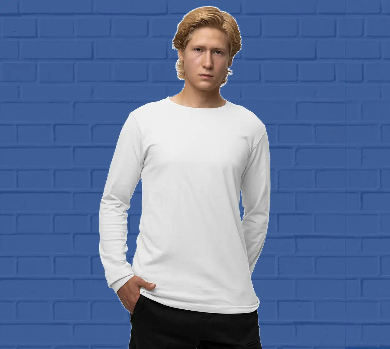 Men's round neck White full sleeves t-shirt