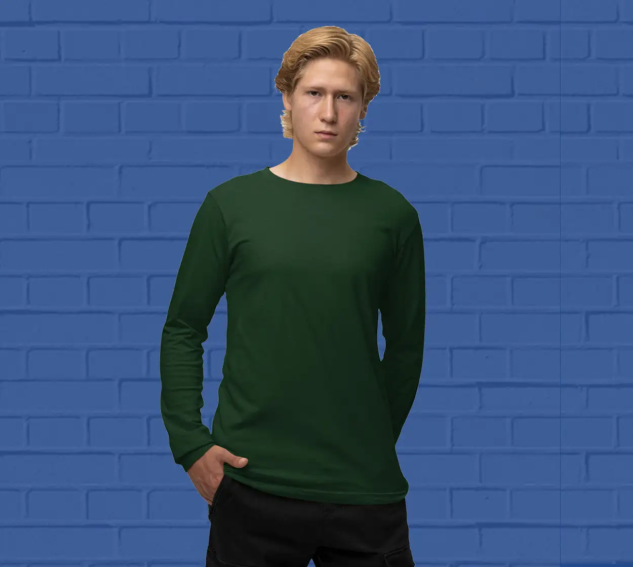 Men's round neck Bottle Green full sleeves t-shirt