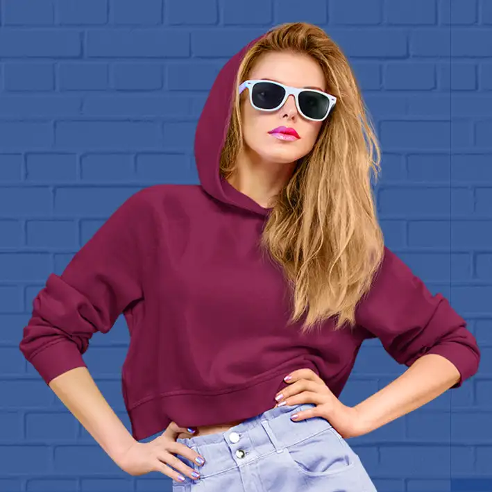 Plain  Maroon  Crop Hoodie