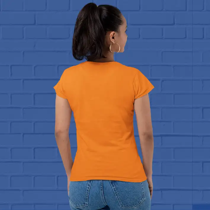 Women's Plain Round Neck T-shirt Orange - secondary
