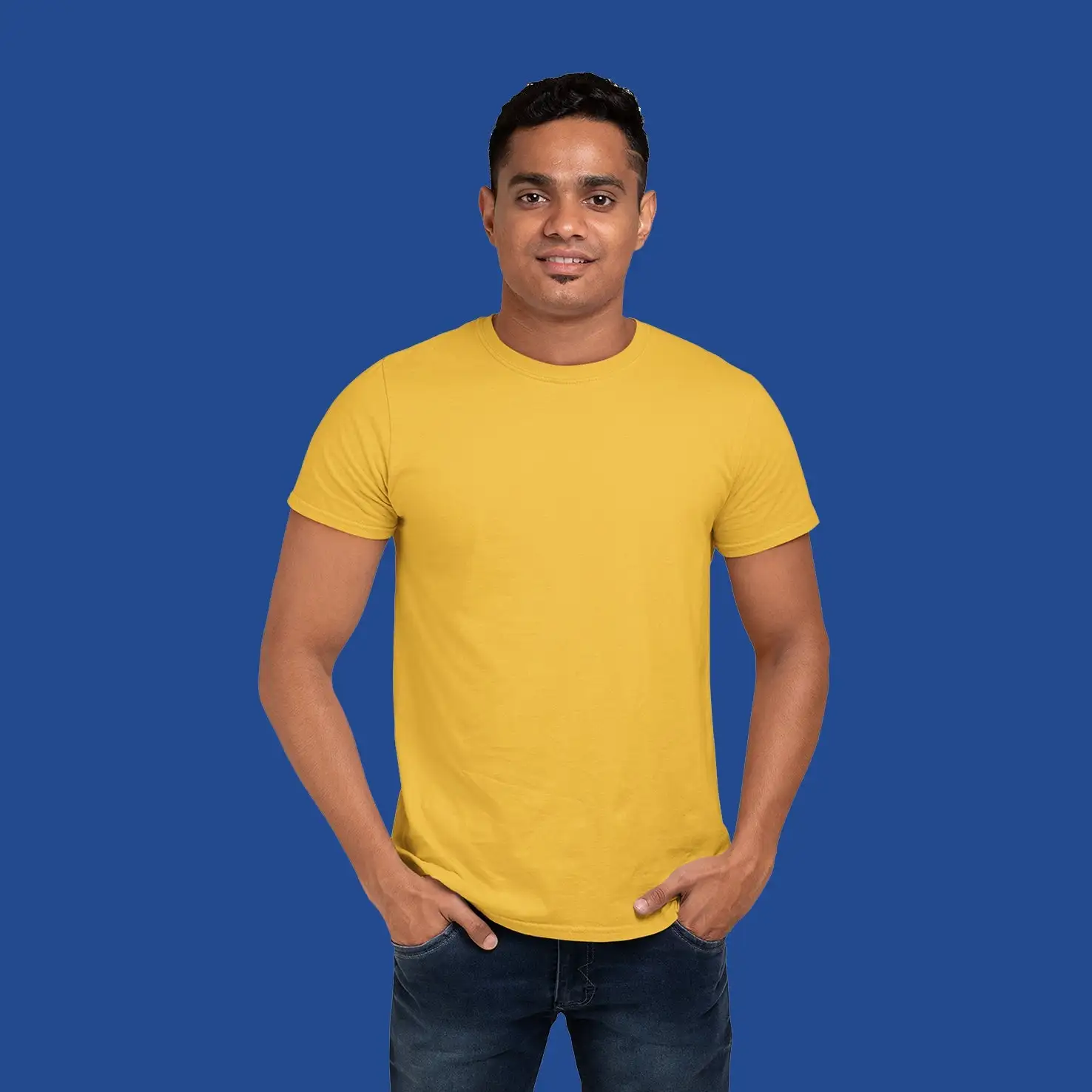 Men's Round Neck Plain T-Shirt- GOLDEN YELLOW - secondary