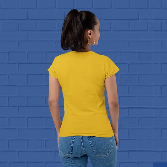 Women's Plain Round Neck T-shirt Musturd Yellow - secondary