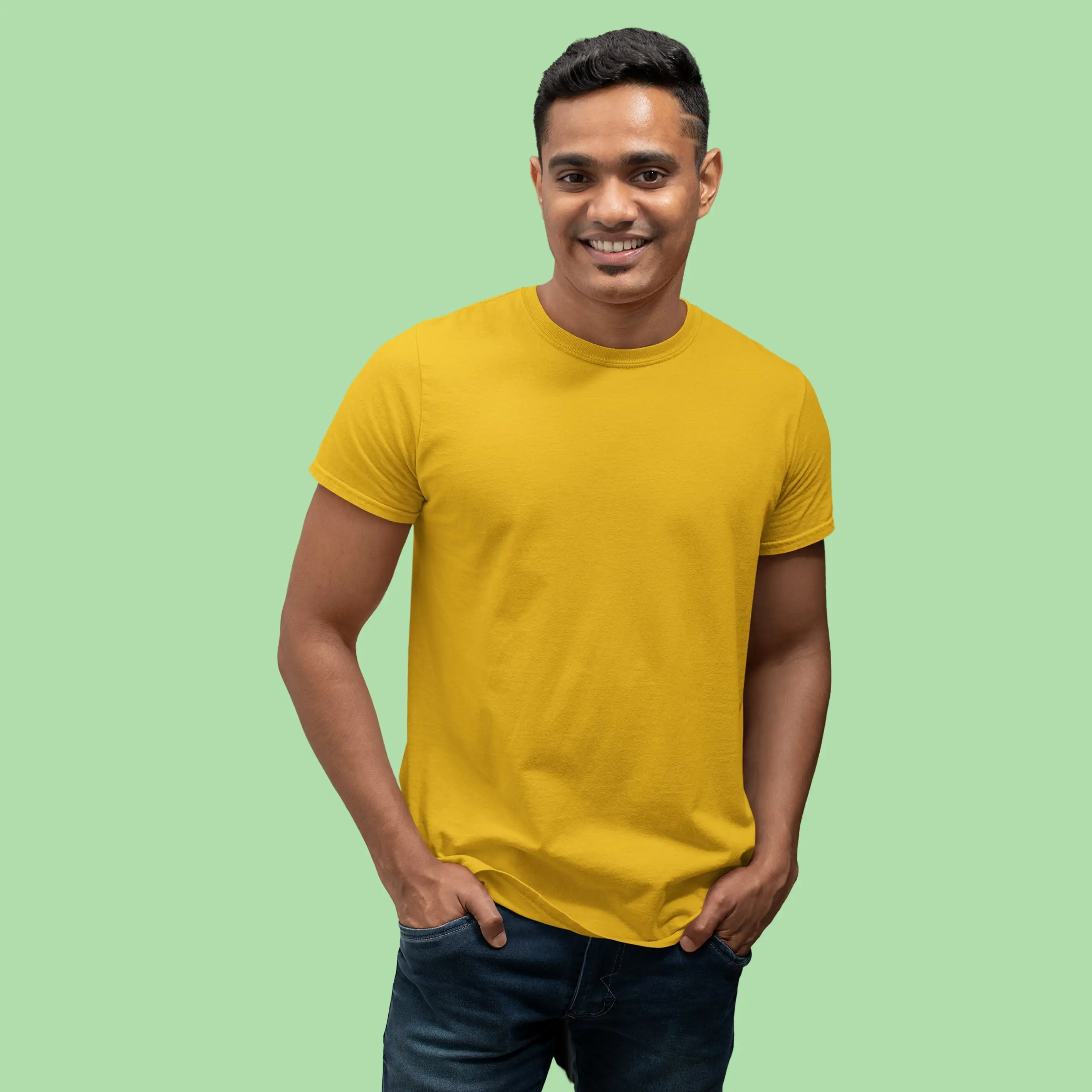 Men's Round Neck Plain T-Shirt- GOLDEN YELLOW