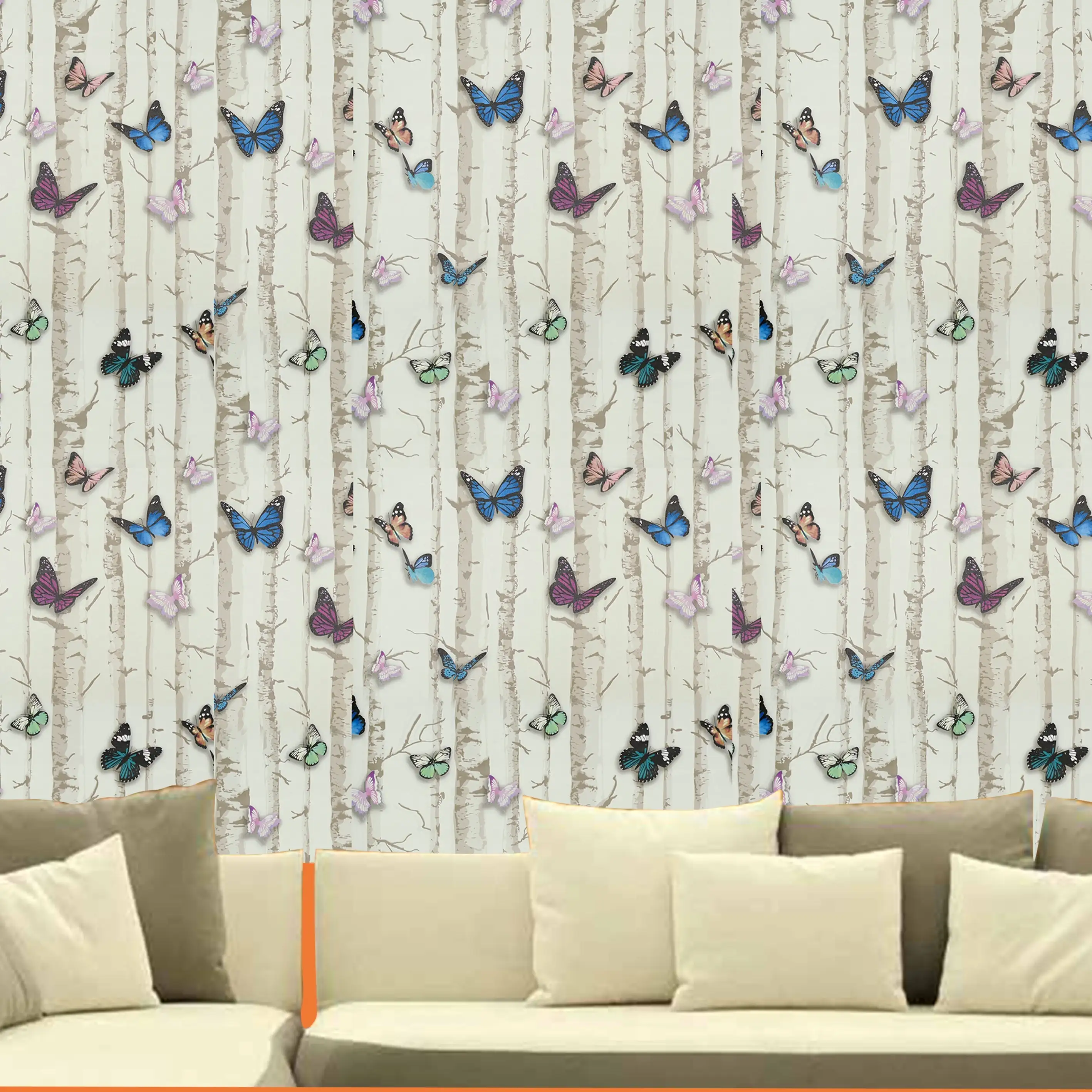 Decorative White Base Multicolor Butterfly Wallpaper - secondary