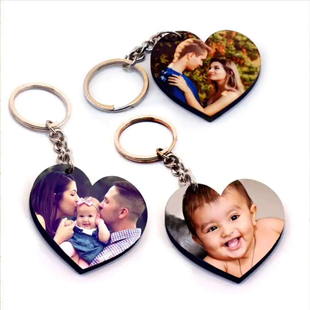 wooden heartin shape single side photo printed keychainSakthigroupz