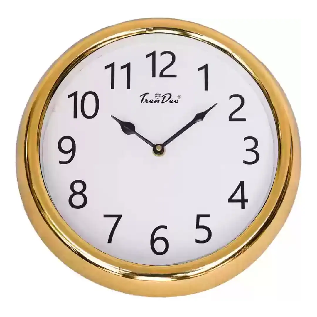 TrenDec Analog 20 cm X 16 cm Wall Clock (Gold, Without Glass, Standard)Sakthigroupz