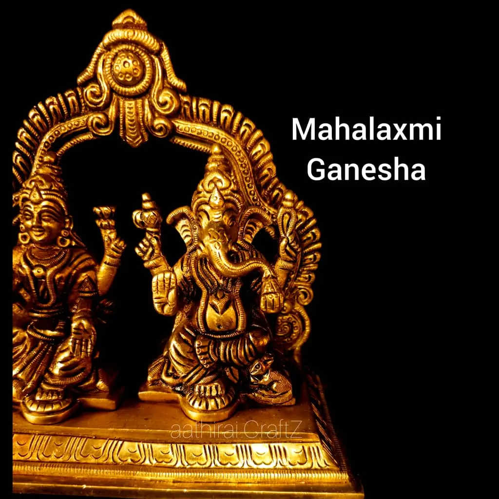 Mahalaxmi Ganesha / Frame Laksmi Ganesha Statue Brass Antique Finish - secondary