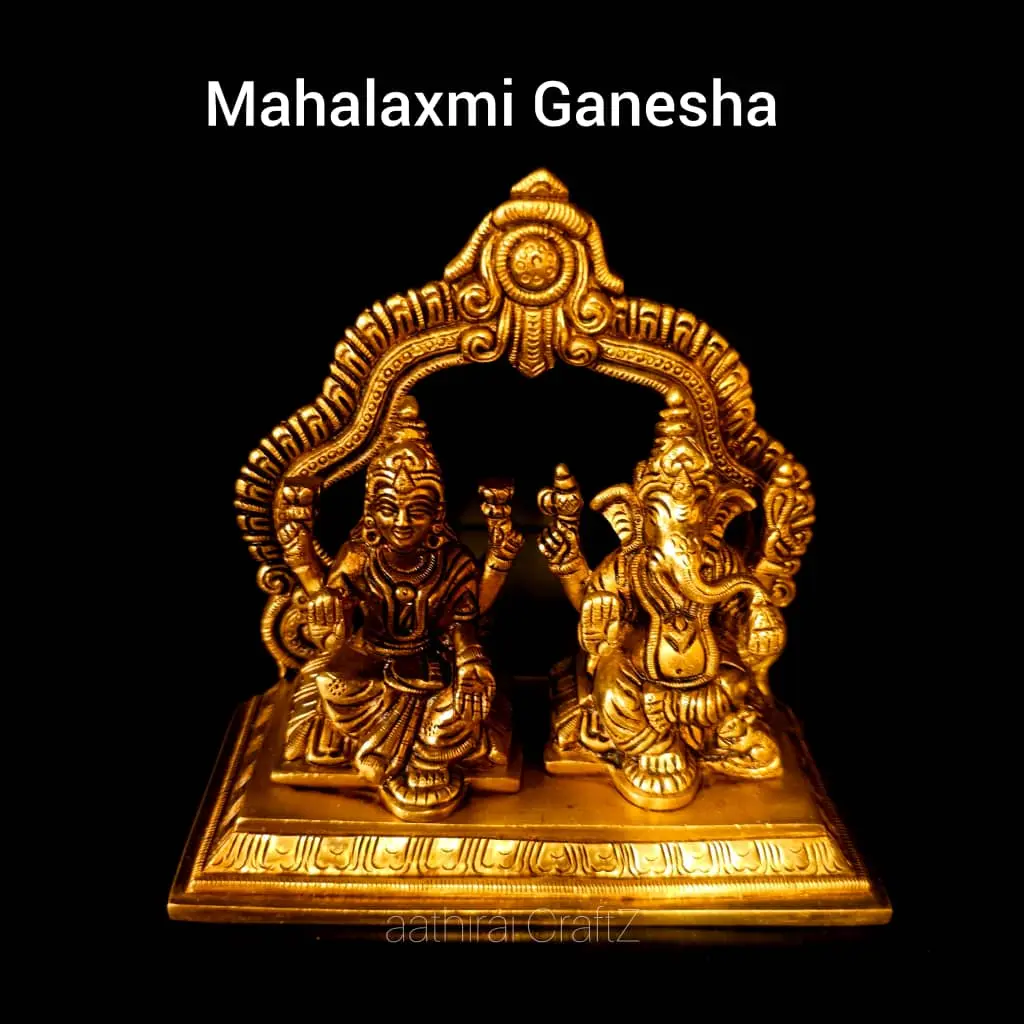 Mahalaxmi Ganesha / Frame Laksmi Ganesha Statue Brass Antique Finish