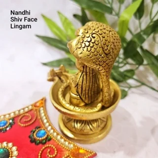 Nandhi Shivling / Lingam with naagabaranam (snake) Brass Antique Finish - secondary