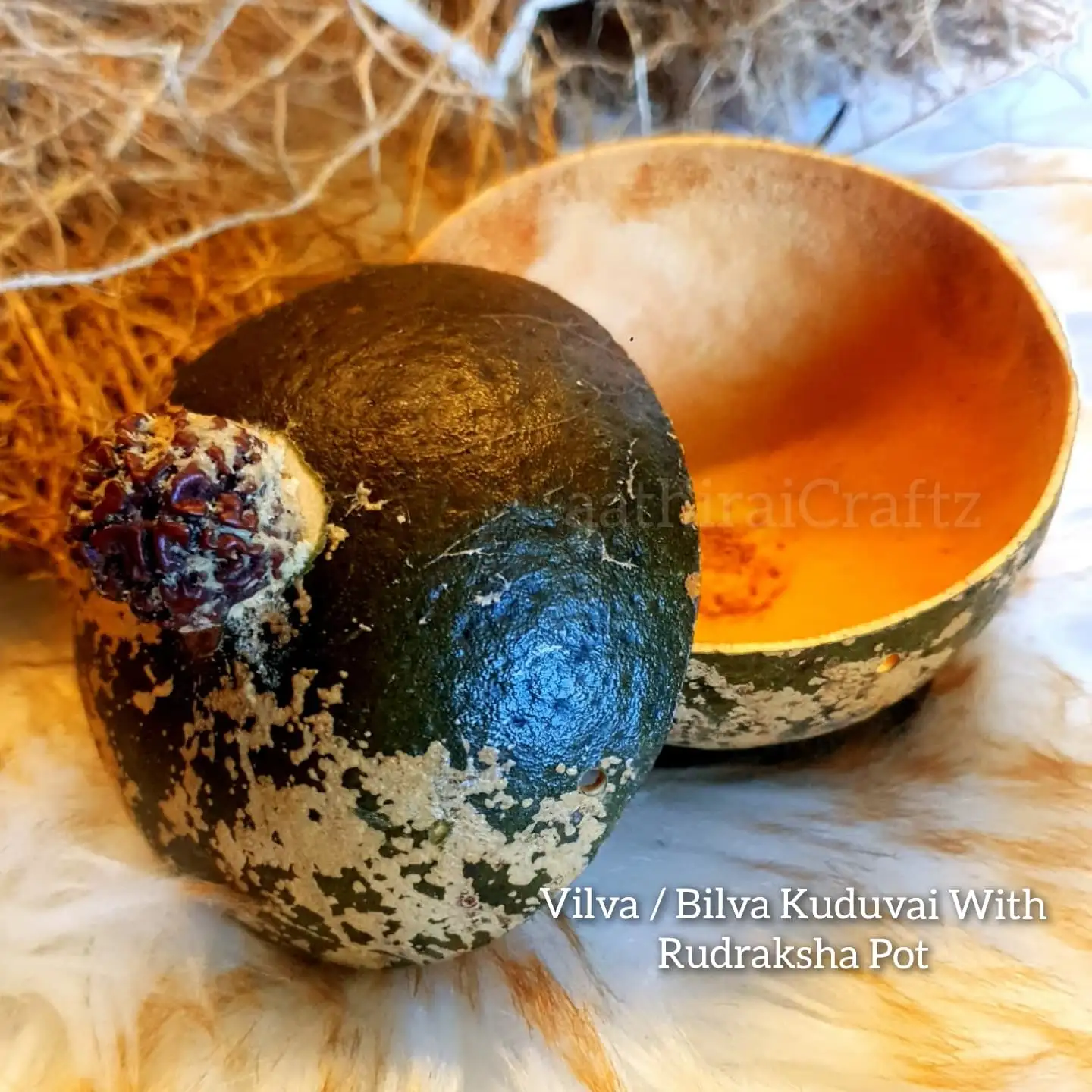 Natural Vilva / Bilva Kuduvai with rudraksha Lid - secondary