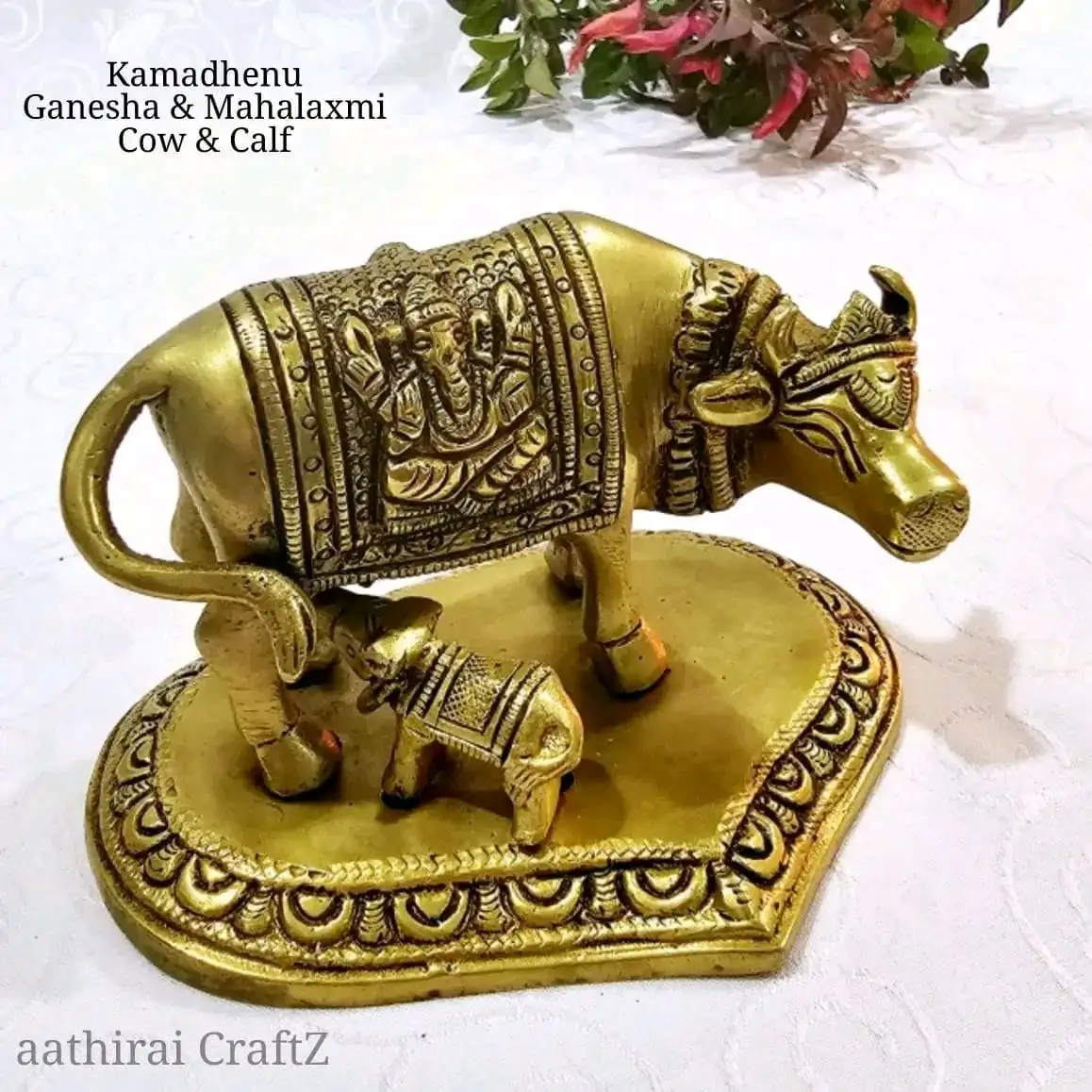 Ganesha Mahalaxmi / Cow and Calf Brass Sculpture - secondary