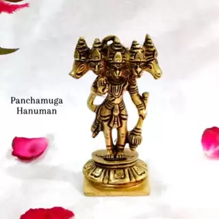 Panchamuga Hanuman / Anjaneya Statue Brass Antique Finish 5 Face - secondary