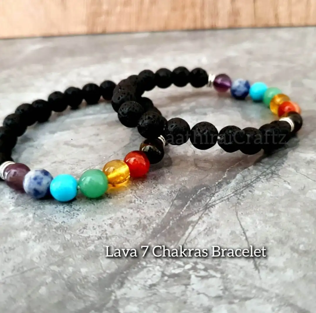 Lava 7 Chakras Bracelet / 7 Chakras Lava Stone BraceletThingal Essentials LLP