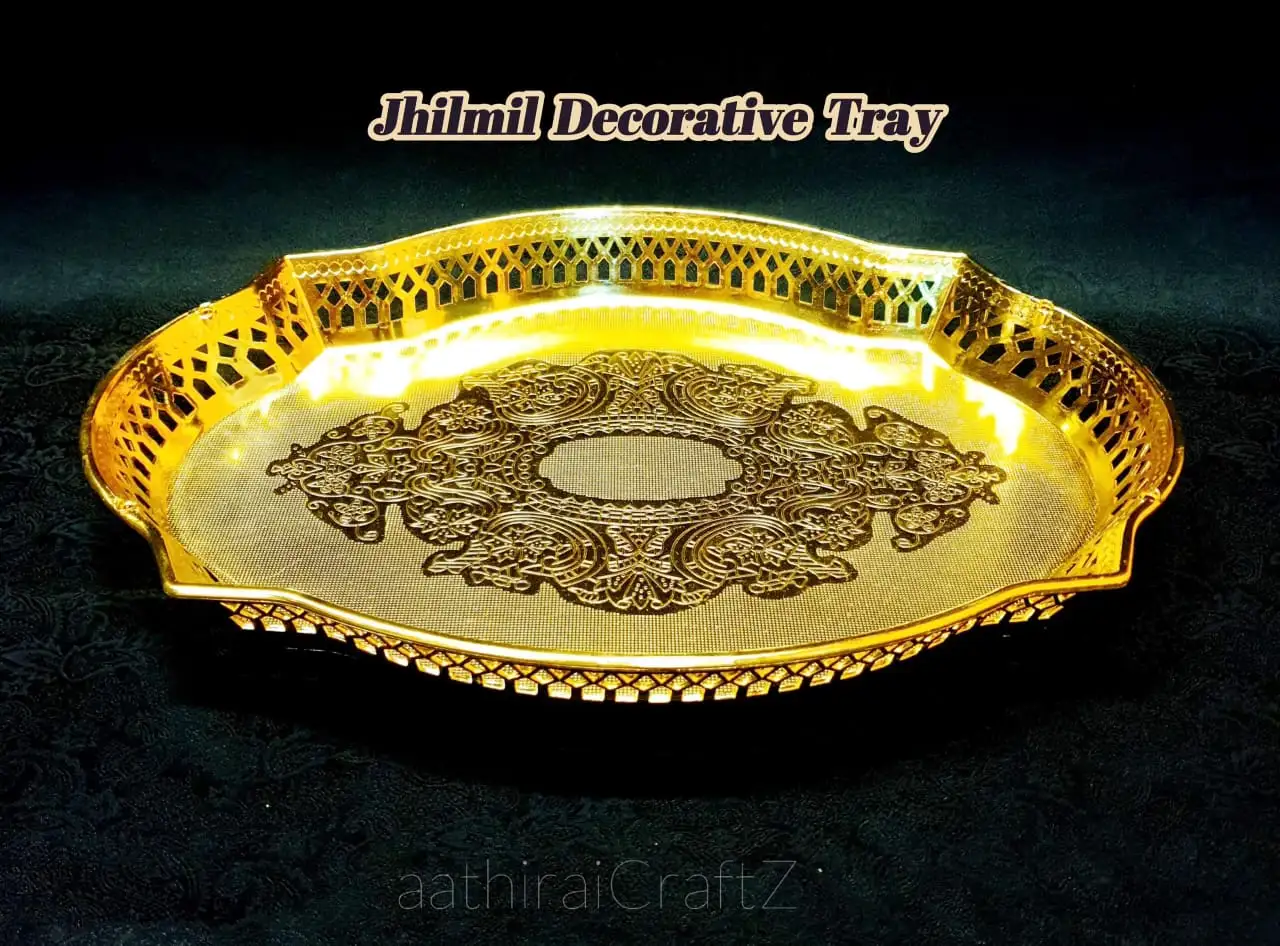 Jhilmil Golden Pooja/ Decorative Plates/ Pooja Tray