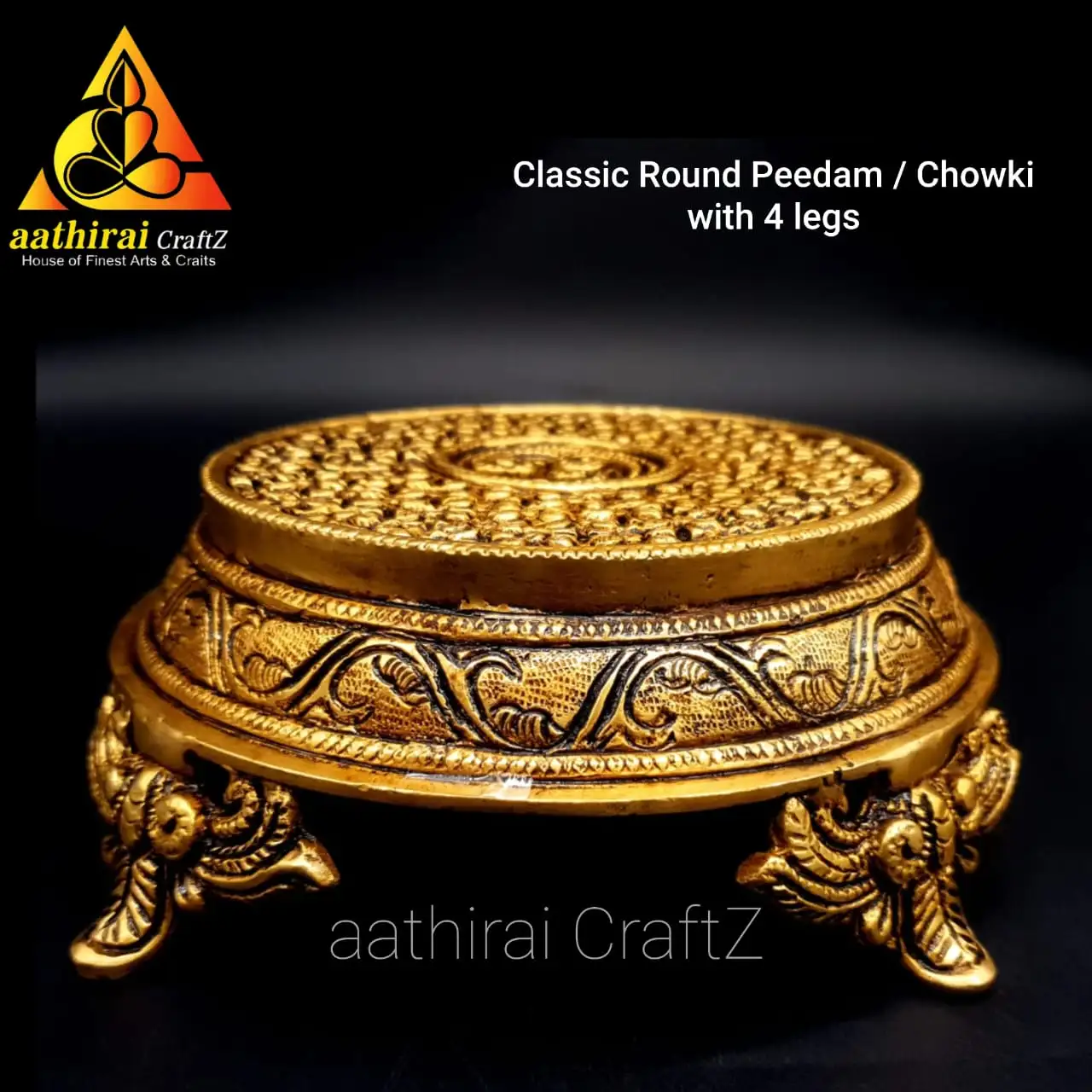 Classic Round Peedam / Chowki With 4 Legs / Round Four Legs Stand