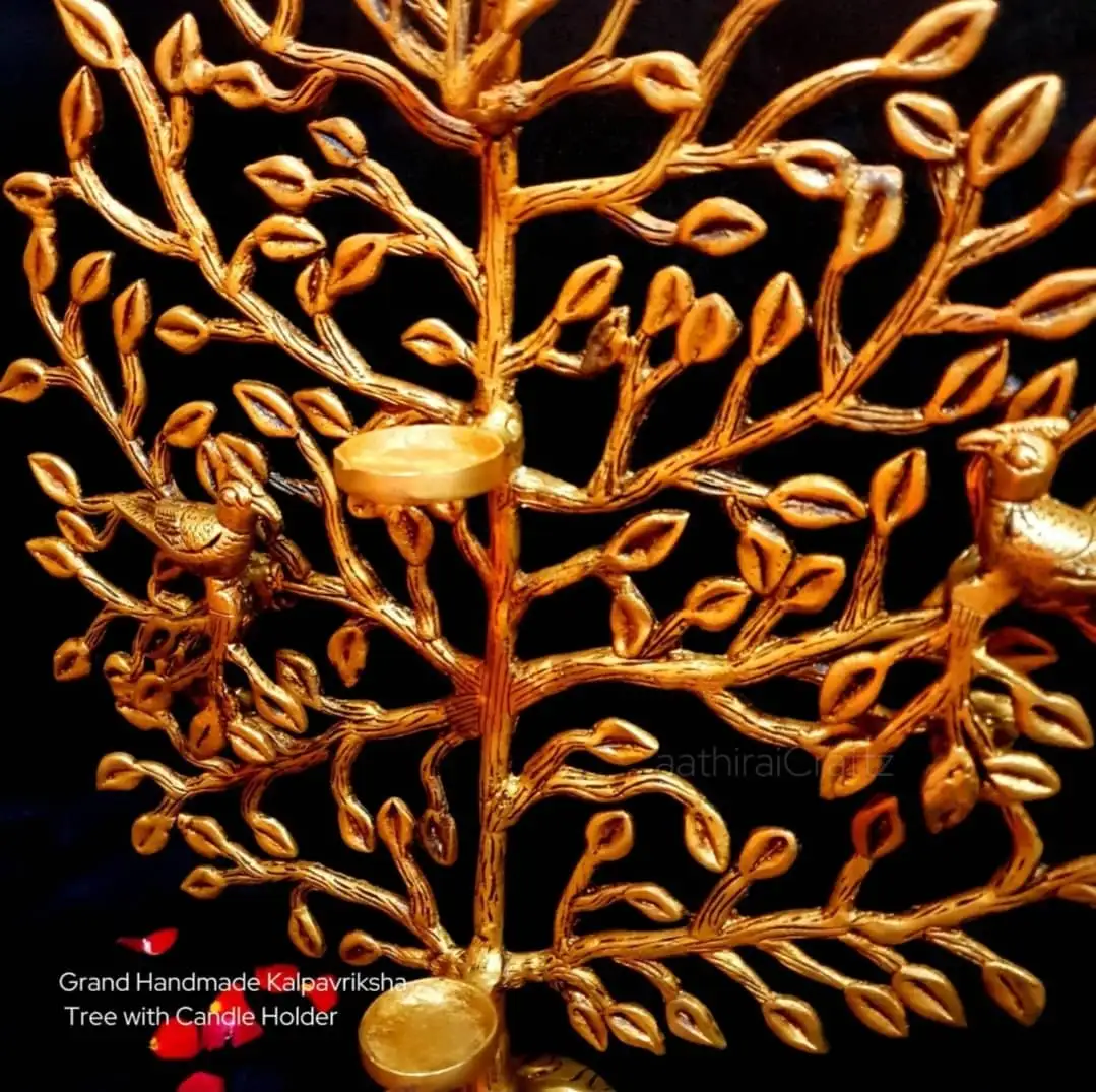 Grand Handmade Kalpavriksha Tree With Candle Holder Brass - secondary