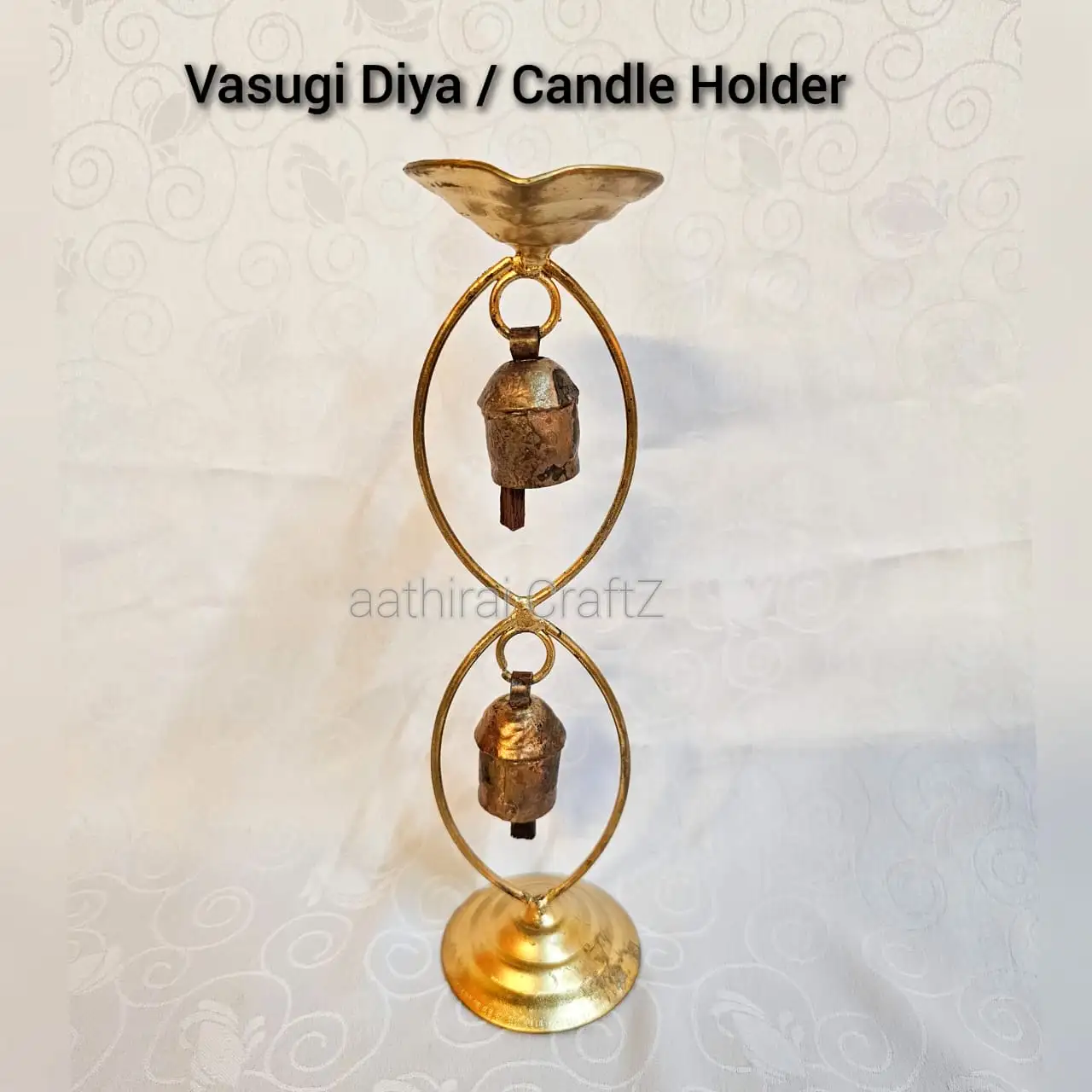 Vasugi Candle Holder with 2 Bells Modern Candle Stand for Home Deco - secondary