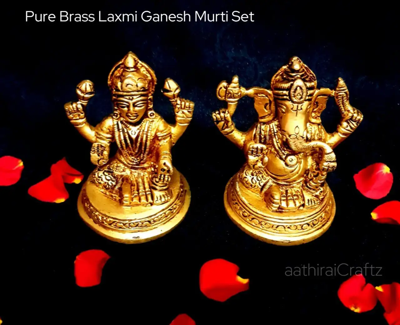 Pure Brass Laxmi Ganesh Murti Set Antique Finish Idol - secondary