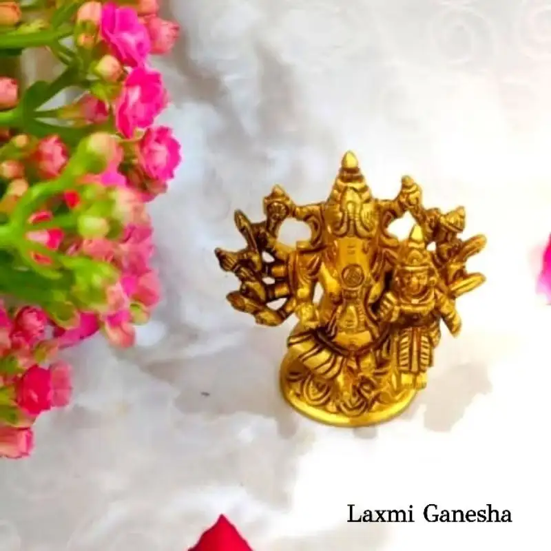 Laxmi Ganesha Idol Brass Antique FinishThingal Essentials LLP