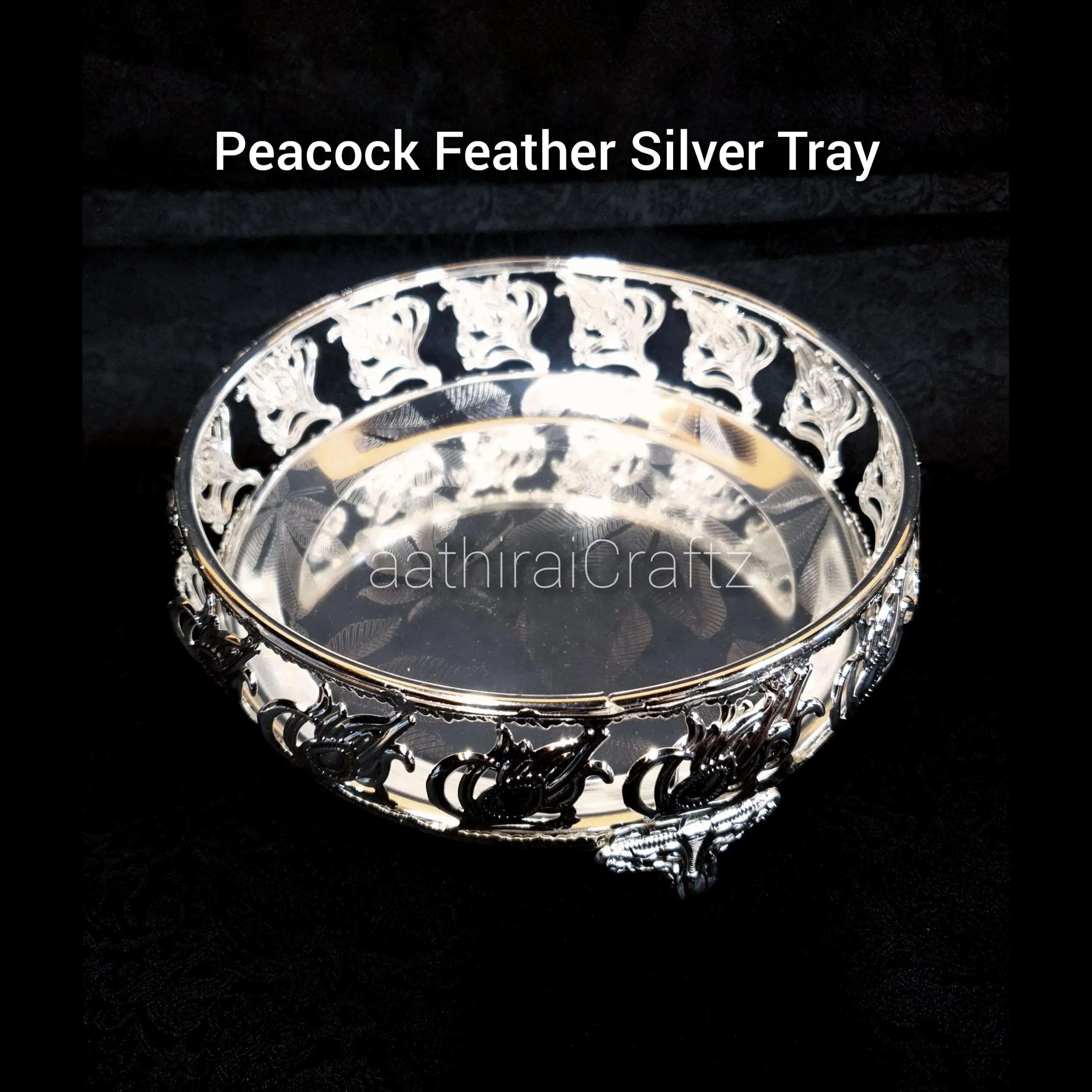 Peacock Feather Tray  Silver Pooja Tray - secondary