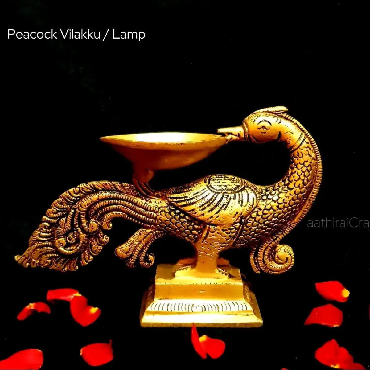Peacock Vilakku / Lamp Brass Antique Finish - secondary