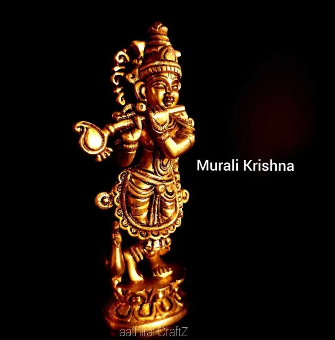 Murali Krishna Statue Brass Antique Finish Krishna Brass SculptureThingal Essentials LLP
