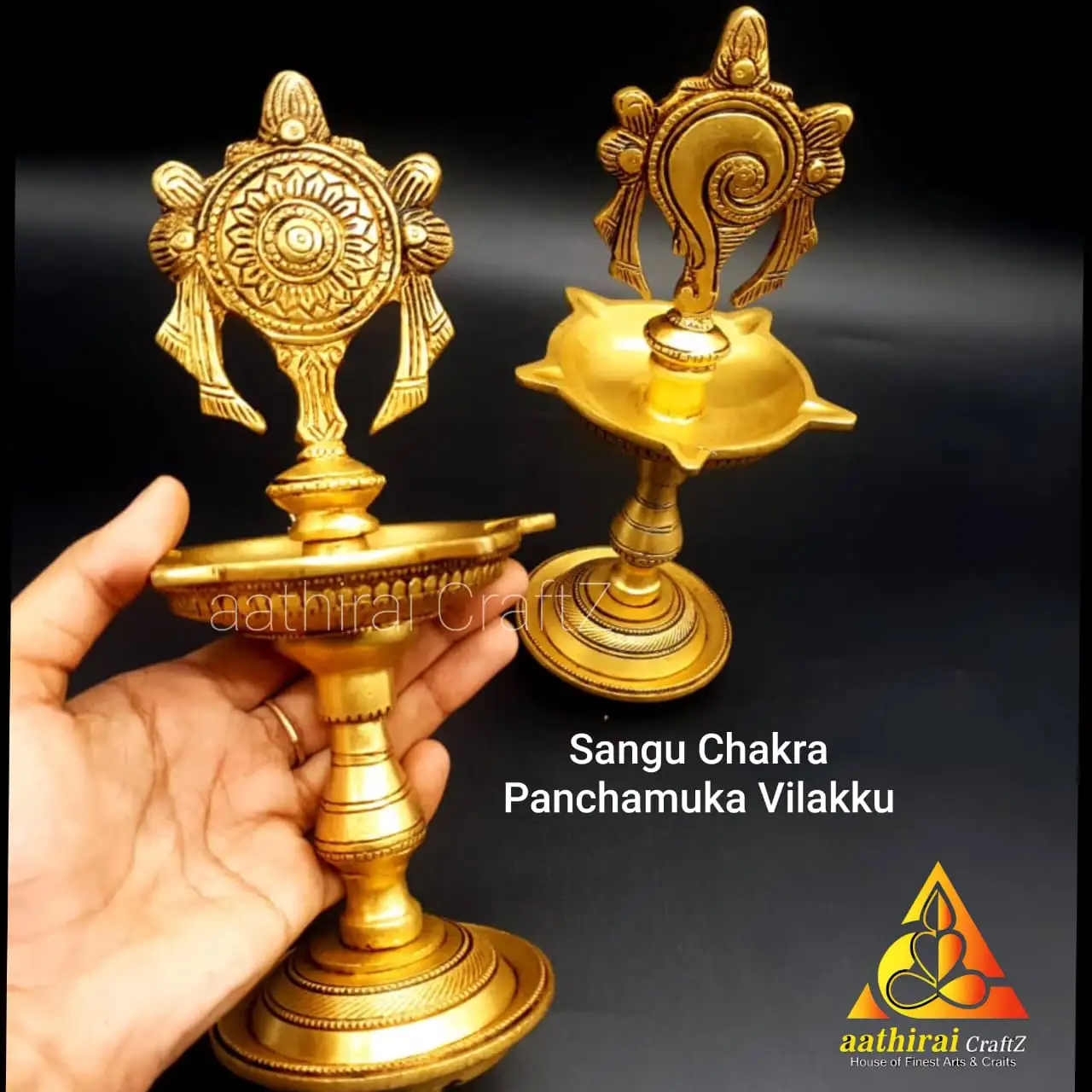 Sangu Chakra Panchamuka Vilakku Set /  Five Faces Sangu Chakram Lamp Pair