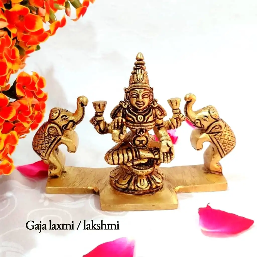 Gaja Laxmi / Lakshmi Statue Brass Antique Finish Gajalaxmi Brass Sculpture - Large - secondary