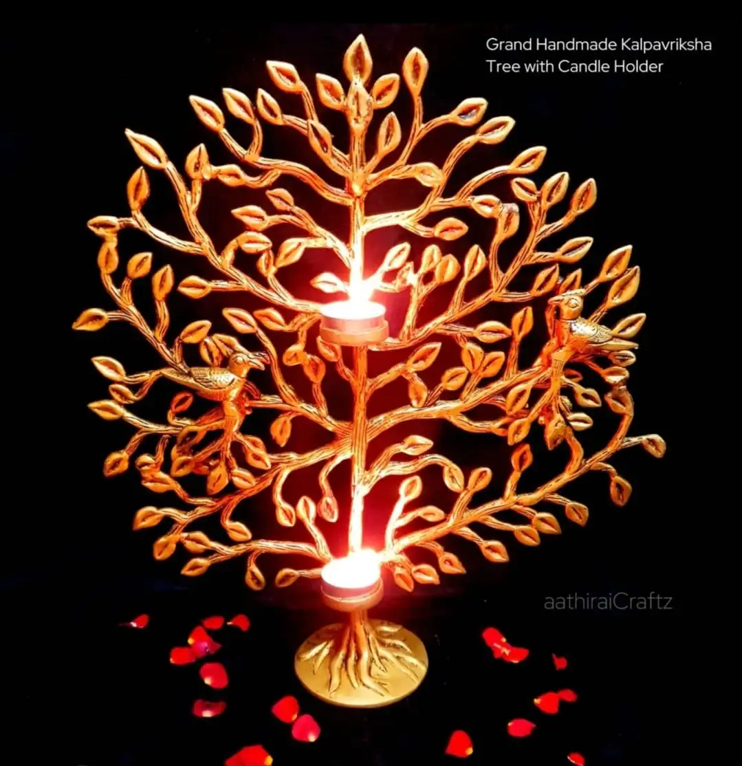 Grand Handmade Kalpavriksha Tree With Candle Holder BrassThingal Essentials LLP