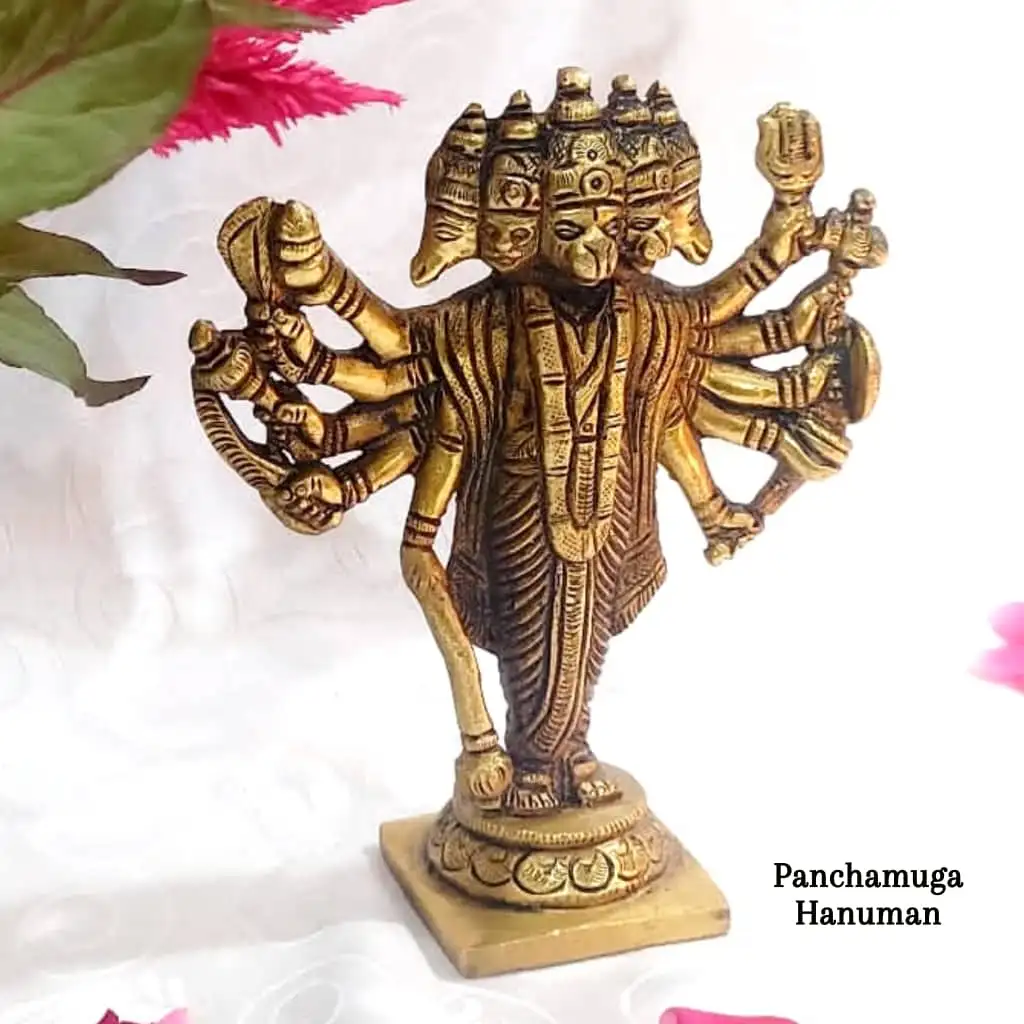 Panchamuga Hanuman Idol  Brass Antique Finish - secondary