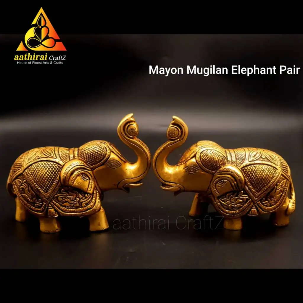 Mayon Mugilan Elephant Pair / Grand Yaanai Pair Brass Antique Finish