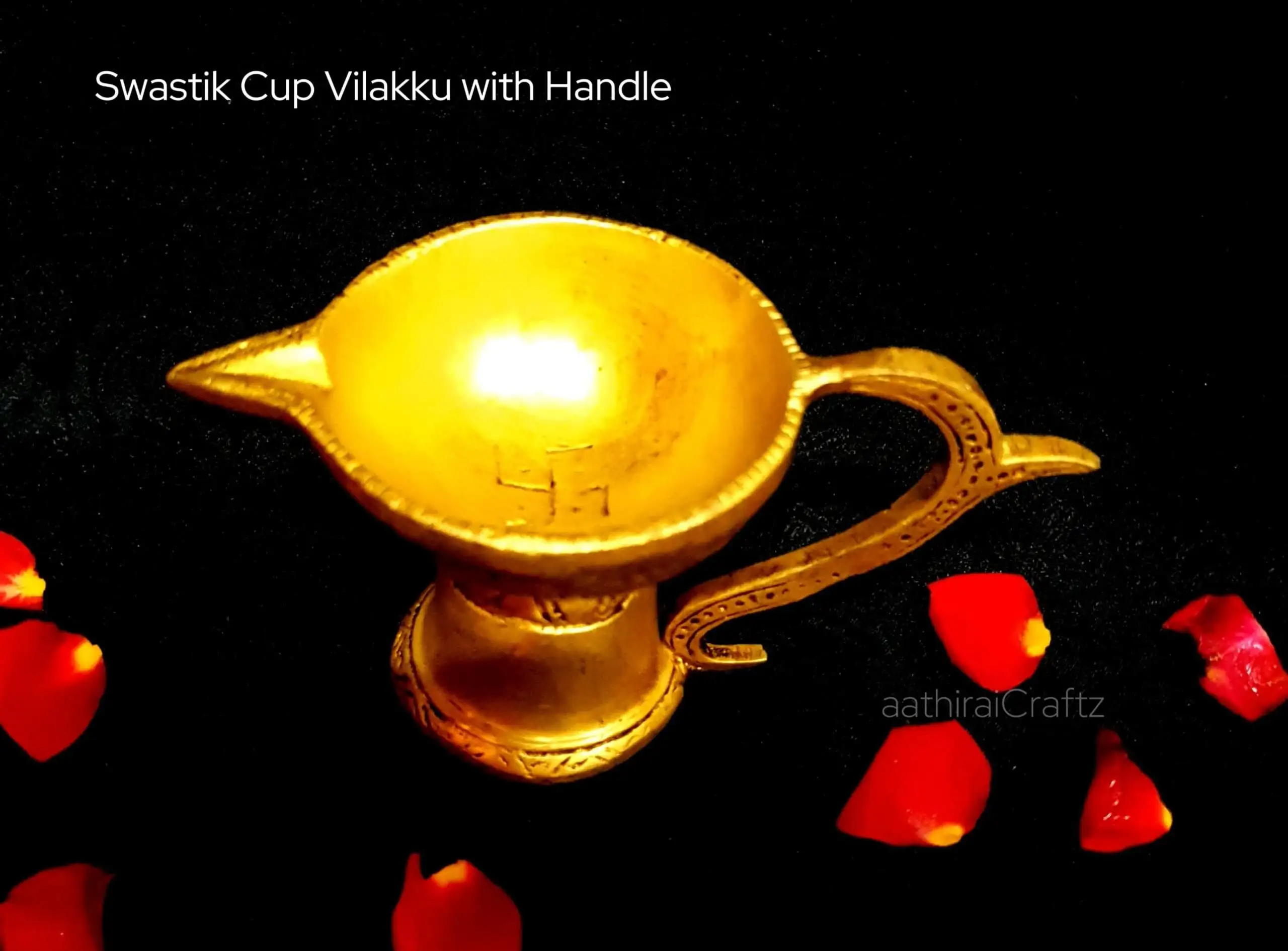 Swastik Cup Vilakku with Handle Brass Gold Antique Finish - secondary