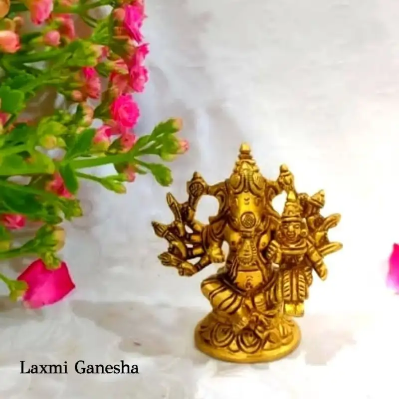 Laxmi Ganesha Idol Brass Antique Finish - secondary