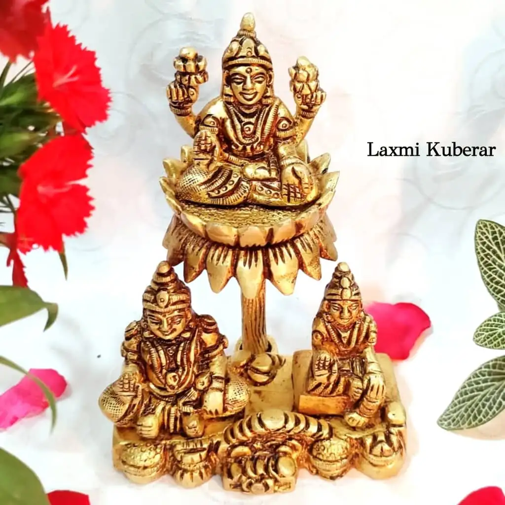 Laxmi Kuberan Idol  Brass Antique FinishThingal Essentials LLP