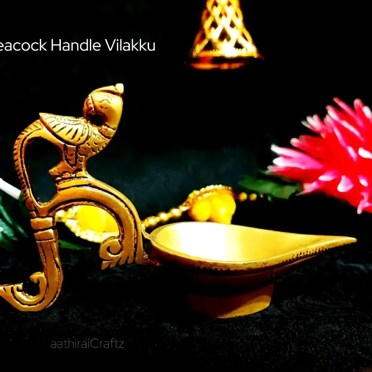 Peacock Handle Vilakku Brass Antique Finish