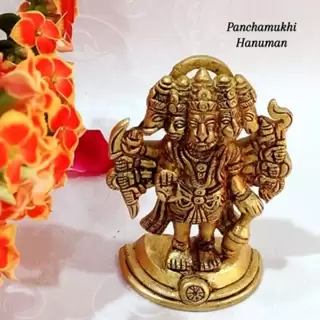 Panchmukhi Hanuman / Anjaneyar Brass Antique Finish Five Faces Lord HanumanThingal Essentials LLP