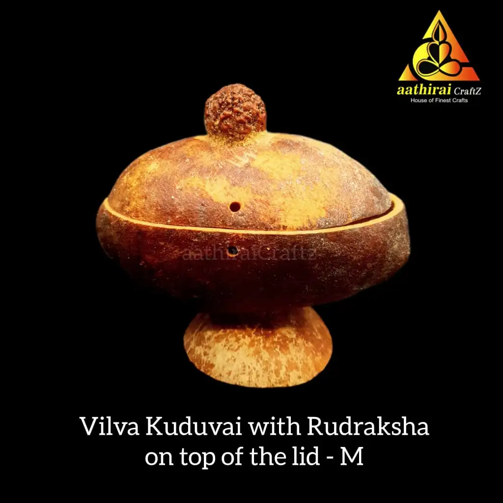 Natural Vilva / Bilva Kuduvai with rudraksha Lid