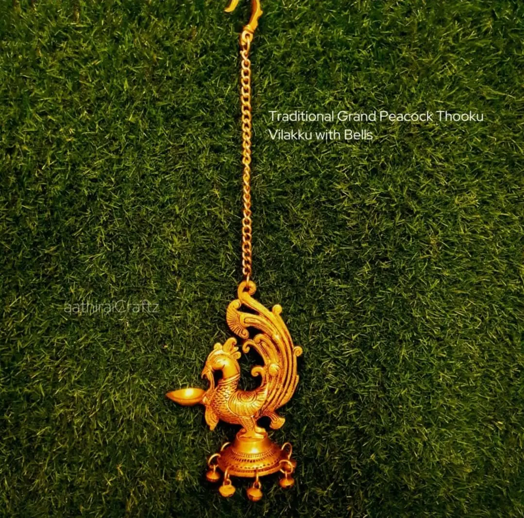 Traditional Grand Hanging Peacock Thooku Vilakku with BellThingal Essentials LLP