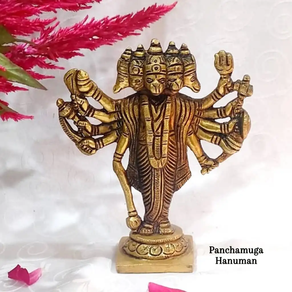 Panchamuga Hanuman Idol  Brass Antique FinishThingal Essentials LLP