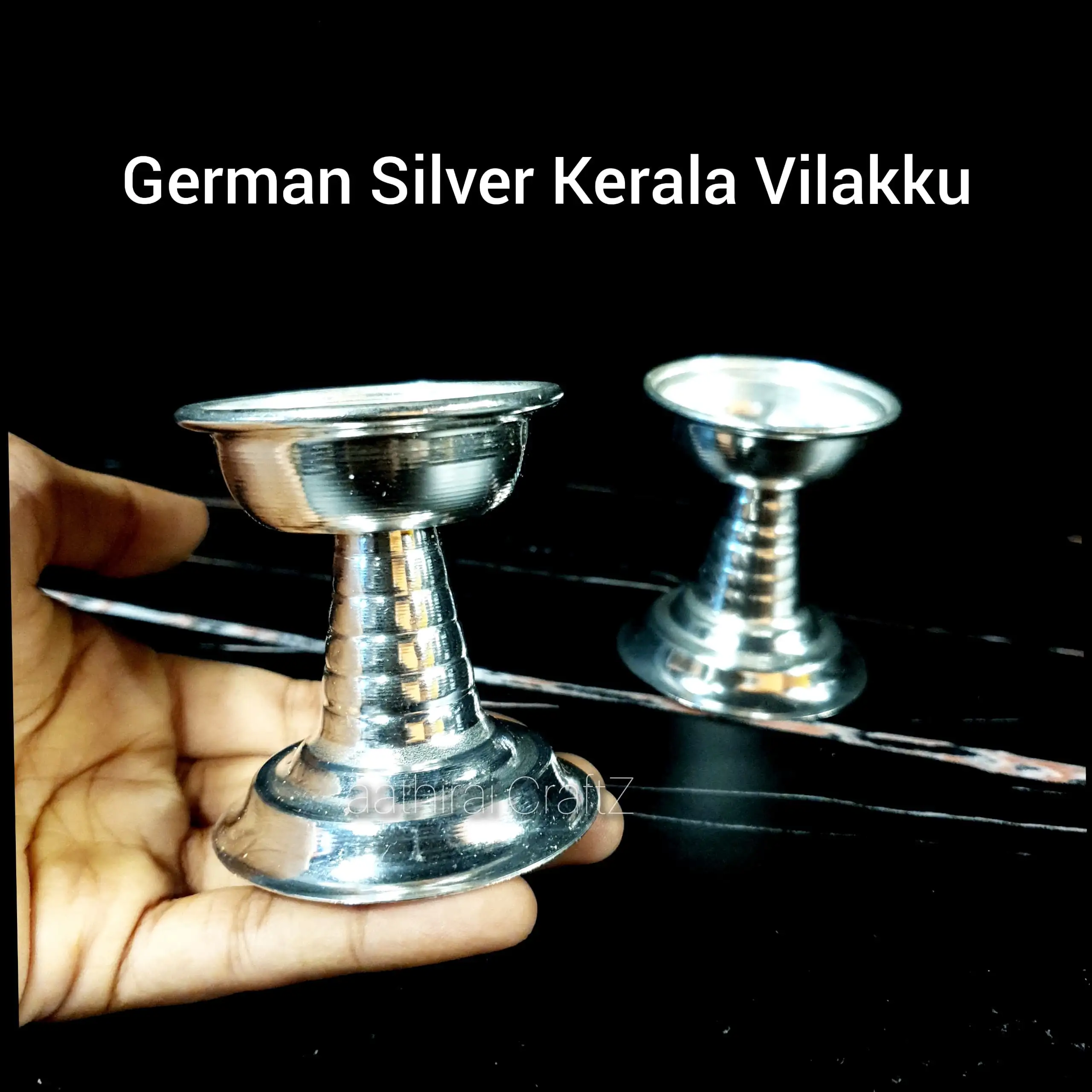 German Silver Kerala Vilakku Pair - secondary