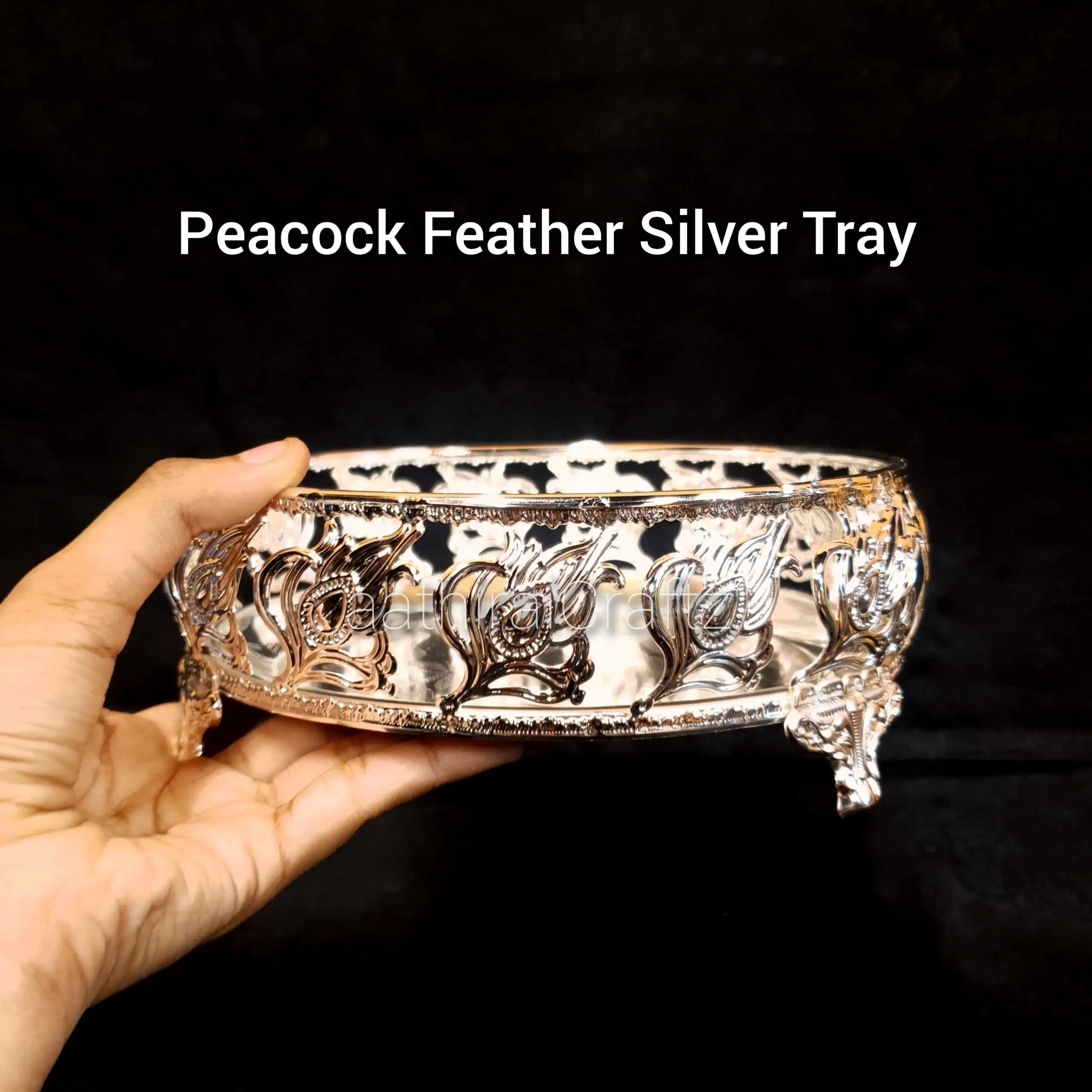 Peacock Feather Tray  Silver Pooja TrayThingal Essentials LLP