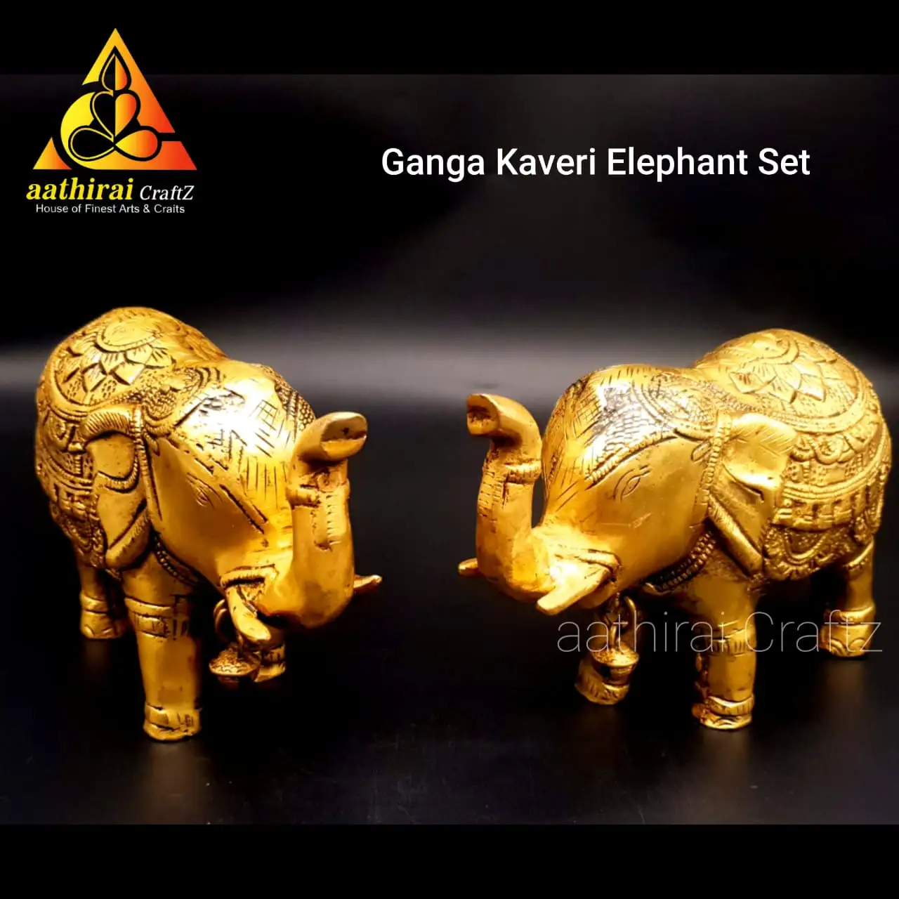 Ganga Kaveri Elephant Pair / Grand Yaanai Pair Brass Antique Finish