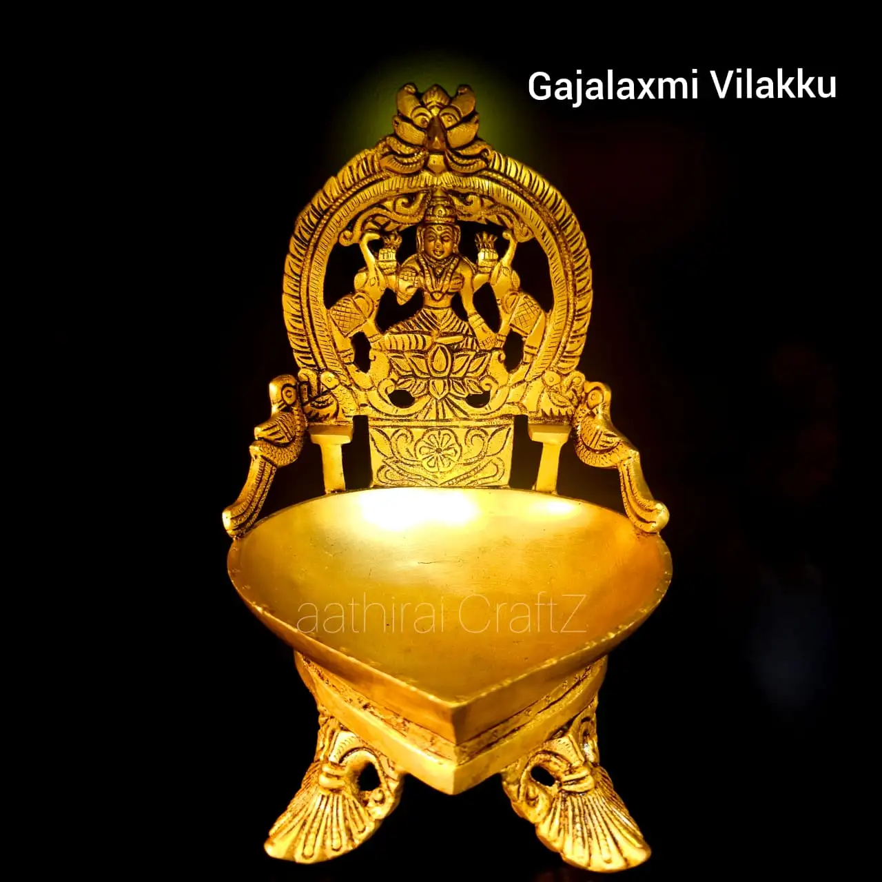 Heart Gaja Laxmi Lamp / Heart Lakshmi Lamp Brass Antique Finish - secondary
