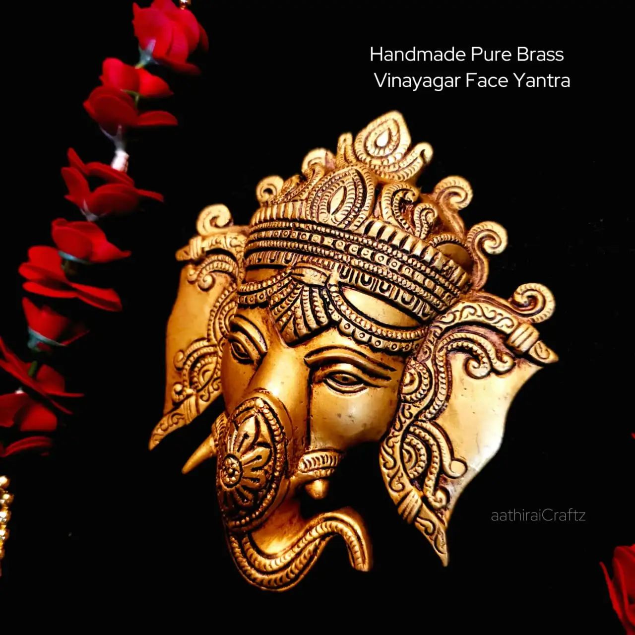 Handmade Pure Brass Vinayagar Face Yantra Antique Finish - secondary