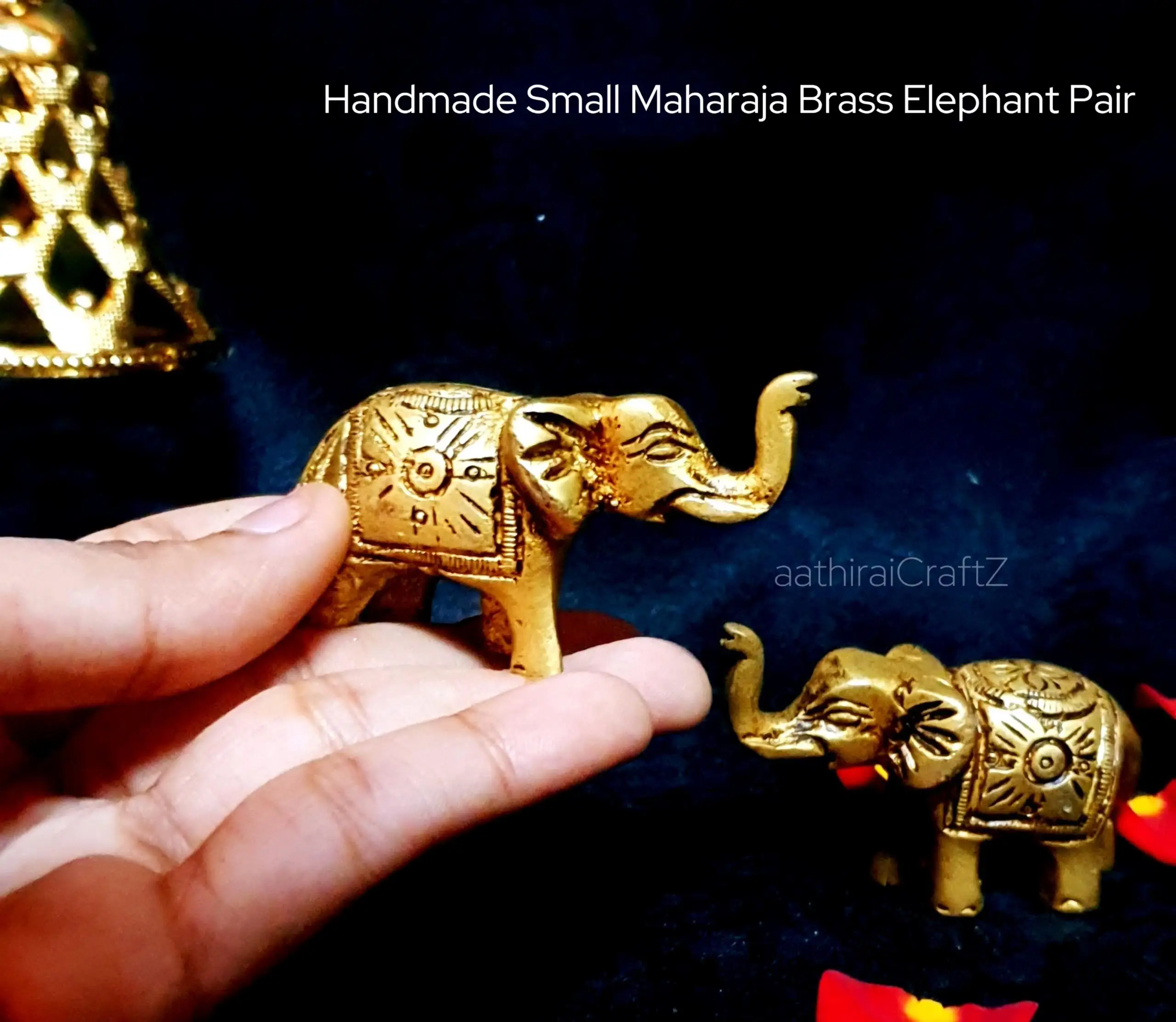 Handmade Small Maharaja Brass Elephant Pair Antique FinishThingal Essentials LLP