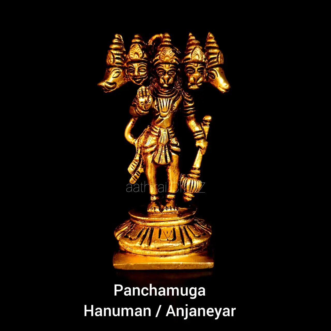 Panchamuga Hanuman / Anjaneya Statue Brass Antique Finish 5 FaceThingal Essentials LLP