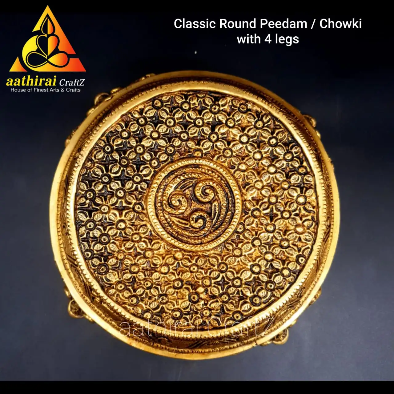 Classic Round Peedam / Chowki With 4 Legs / Round Four Legs Stand - secondary