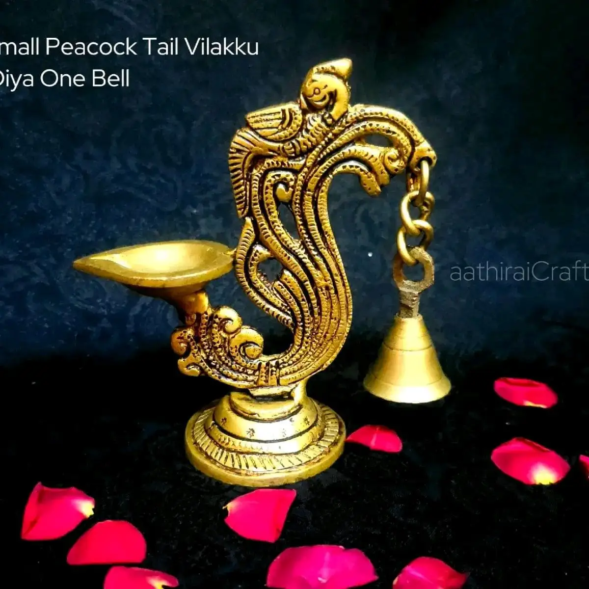 Small Peacock Tail Vilakku Diya One Bell / Peacock Brass LampThingal Essentials LLP